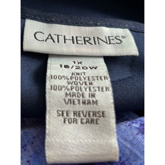 Catherines Top Size 1X Purple 3/4 Sleeve Scoop Neck Geometric Split Back Hi Lo - Picture 7 of 11